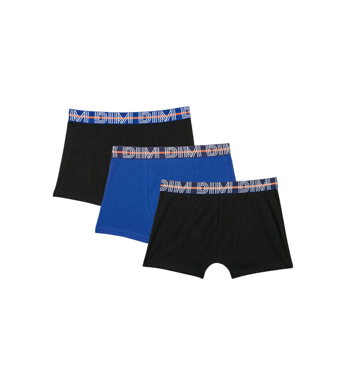 Lot de 3 boxers garçon coton stretch ceinture contrastée Bleu EcoDim, , DIM