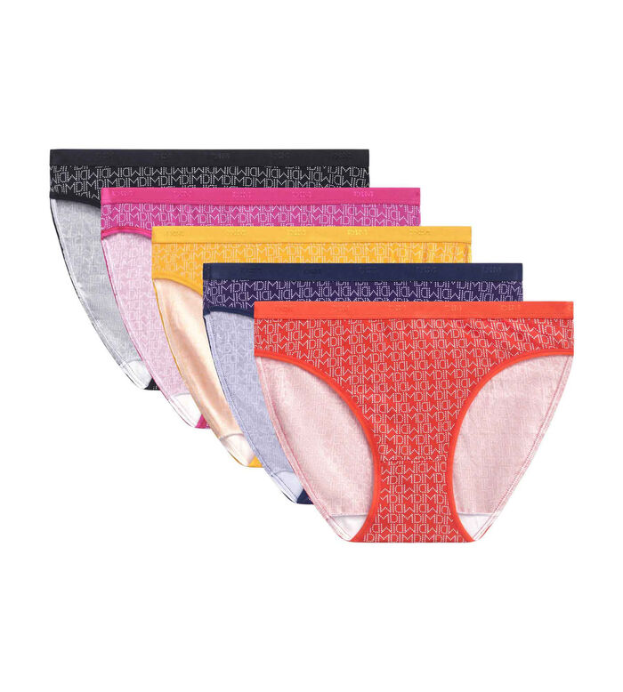 Lot de 5 slips femme coton stretch multicolore logomania Les Pockets, , DIM