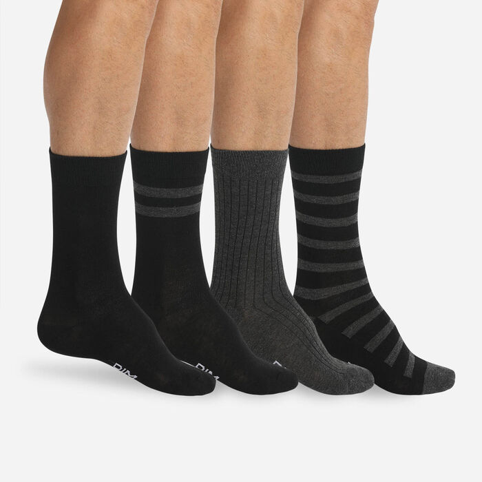 Lot 4 paires mi-chaussettes Noir et gris Anthracite pour homme Eco Dim, , DIM