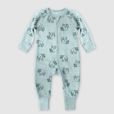 Pyjama bébé velours à zip double sens motif Rhino Bleu Dim baby, , DIM