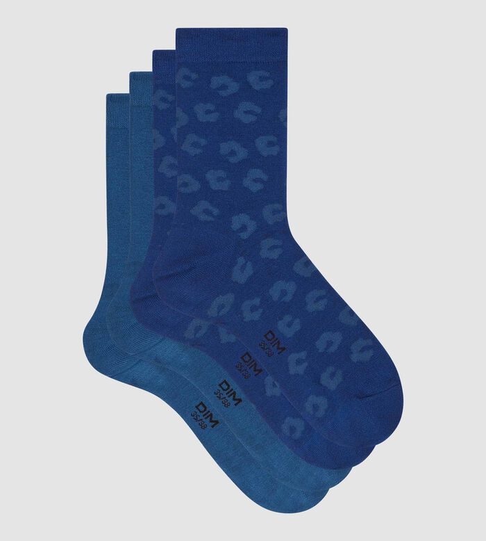 Lot de 2 paires de chaussettes femme viscose à fleurs Bleu Dim Bambou, , DIM