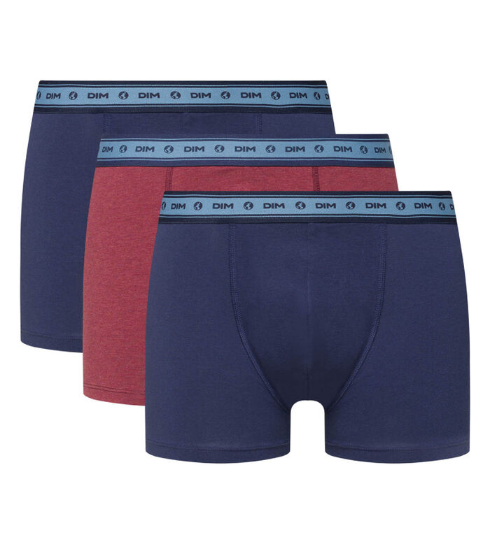 Lot de 3 boxers coton stretch bio bleu denim rouge vin Green by Dim, , DIM