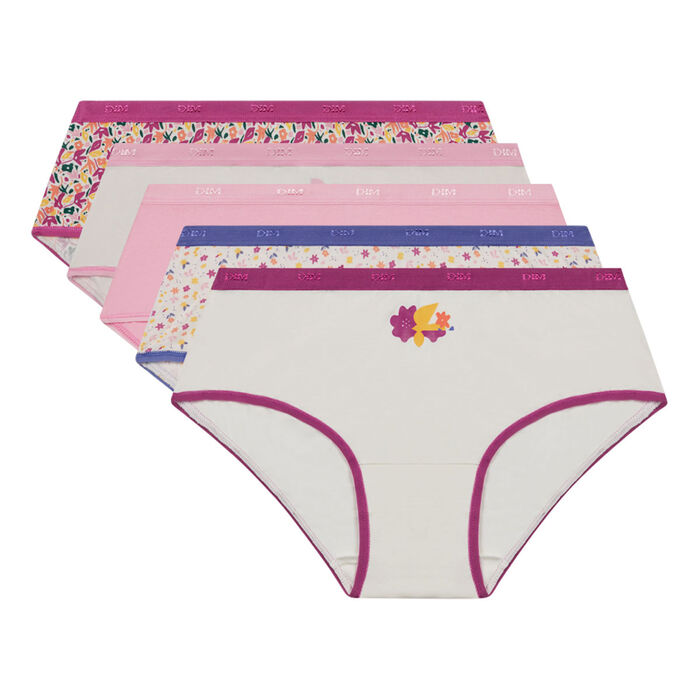 Lot de 5 boxers femme coton stretch Fuchsia motif floral les Pockets, , DIM