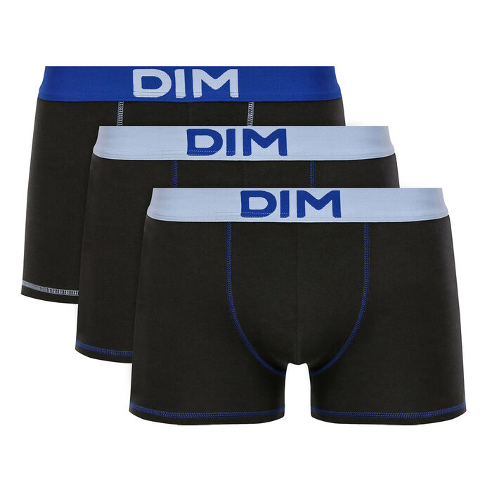 Lot de 3 boxers Noir-Bleu Ciel et Noir-Bleu Azur Mix and Colors, , DIM