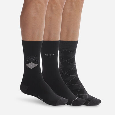 Lot de 3 paires de chaussettes homme Noir à carreaux Dim Coton Style, , DIM