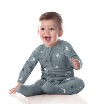 Pyjama bébé zippé en coton stretch motifs oiseaux Gris Dim ZIPPY ®, , DIM