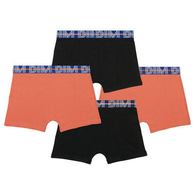 Lot de 4 boxers garçon coton stretch ceinture contrastée Orange EcoDim, , DIM