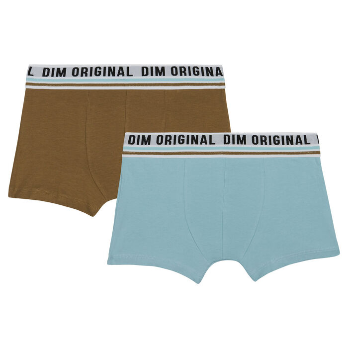 Lot de 2 boxers coton stretch Bleu Marron ceinture rétro Dim Originals, , DIM