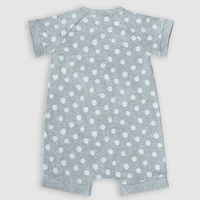 Barboteuse bébé zippée coton stretch grise motifs pois blanc Dim Baby, , DIM
