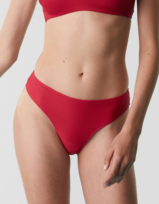 Bas de maillot de bain en microfibre gaufrée Rouge pour Femme