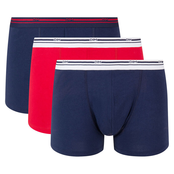 Lot de 3 boxers coton stretch Bleu Denim et Rouge Lave Daily Colors, , DIM