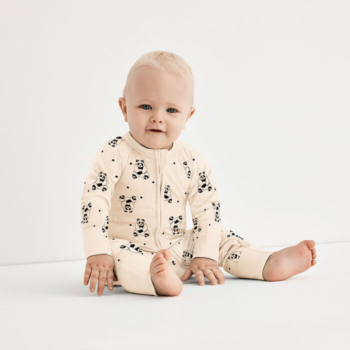 Pyjama bébé velours à zip double sens motif panda noir Dim ZIPPY ®, , DIM