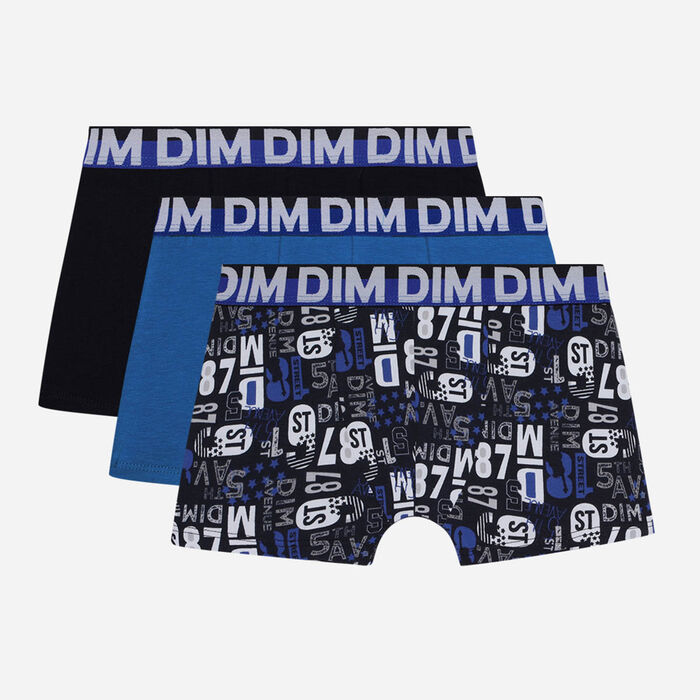 Lot de 3 boxers garçon en coton stretch avec motifs chiffres Bleu Dim, , DIM