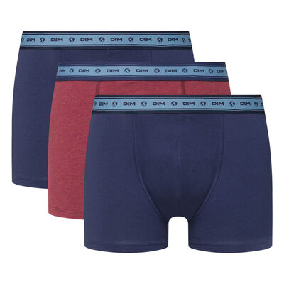 Lot de 3 boxers coton stretch bio bleu denim rouge vin Green by Dim, , DIM