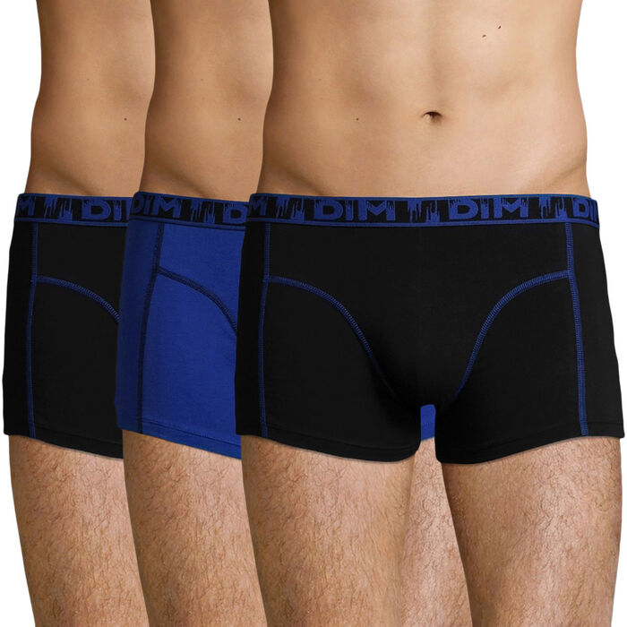 Lot de 3 boxers coton stretch Noir et Bleu Outremer Ecodim Mode, , DIM