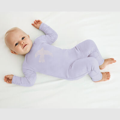 Pyjama bébé zippé en coton bio parme avec motif oiseau Dim ZIPPY ®, , DIM