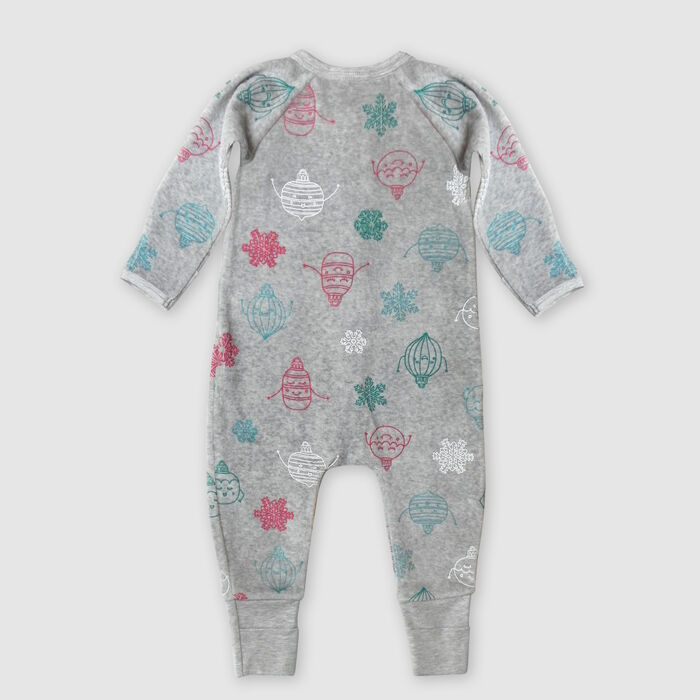 Pyjama bébé velours à zip double sens motif flocon gris Dim baby, , DIM