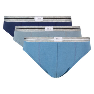Lot de 3 slips bleu denim gris en coton stretch résistant Ultra Resist, , DIM