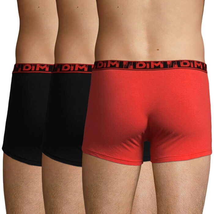 Lot de 3 boxers coton stretch Noir et Rouge Écarlate Ecodim Mode, , DIM