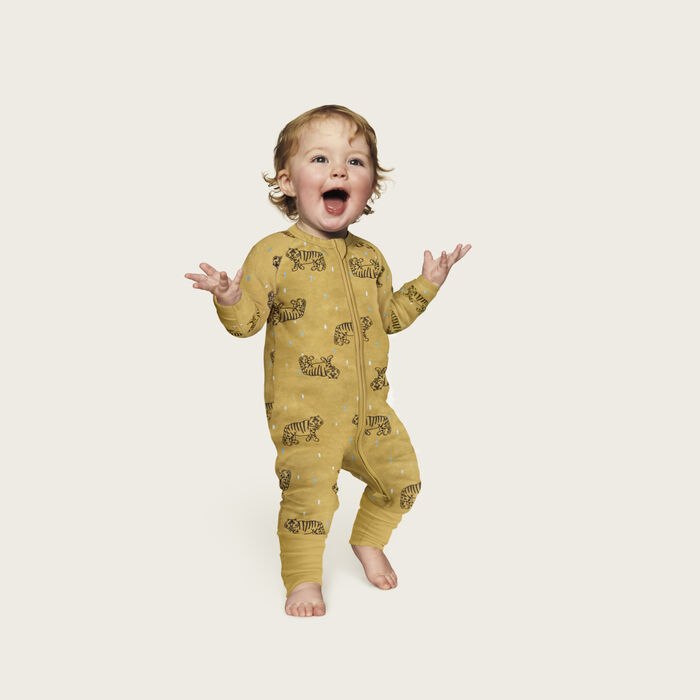 Pyjama bébé velours à zip double sens motif Tigre Jaune Dim baby, , DIM