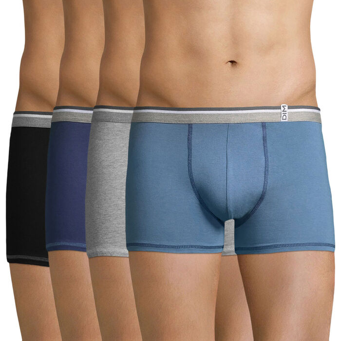 Lot de 4 boxers (3+1 gratuit) bleus, gris et noir 100% Coton-DIM