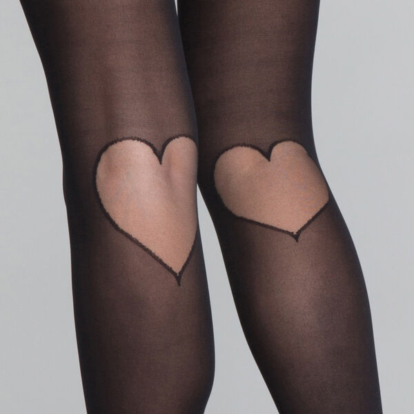 Collant fantaisie motif cœur arrière genou noir 20D - Dim Style