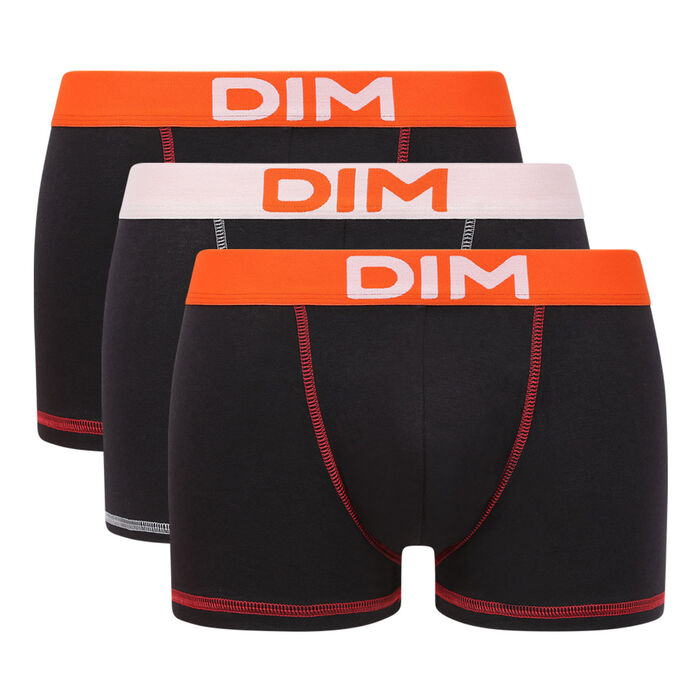 Lot de 3 boxers homme coton stretch Noir ceinture Orange Mix & Colors, , DIM