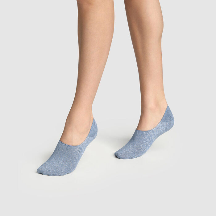 Lot de 2 paires de protèges pieds femmes lurex argent Bleu Coton Style, , DIM