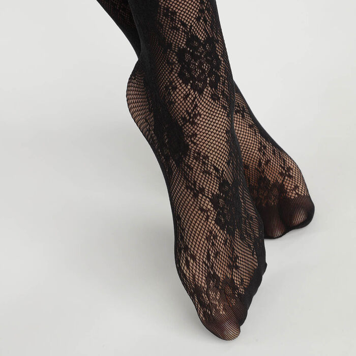 Socquettes femme en résille transparente et dentelle Noir Dim Style, , DIM