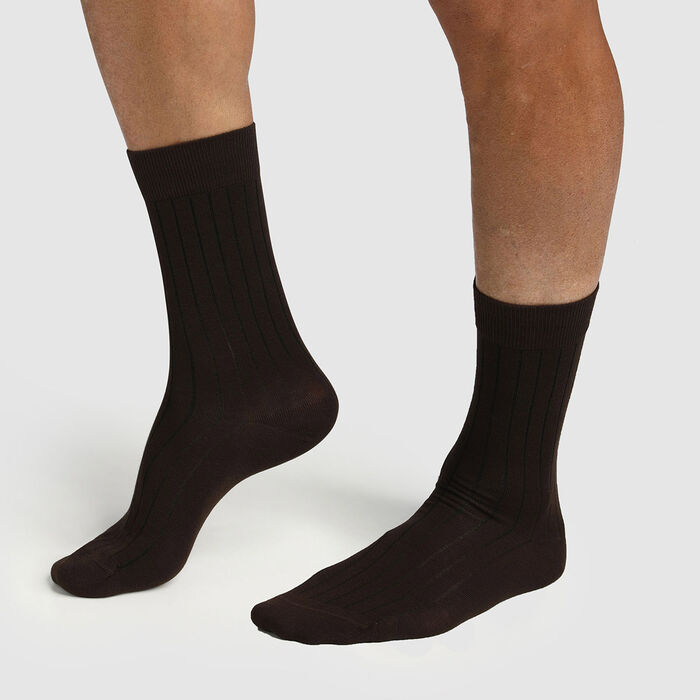 Lot de 2 paires de chaussettes homme lyocell côtes marron Green by Dim, , DIM