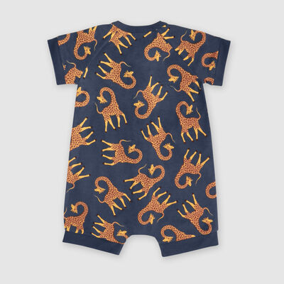 Barboteuse bébé zippée en coton stretch motif girafe Bleu Dim Baby, , DIM