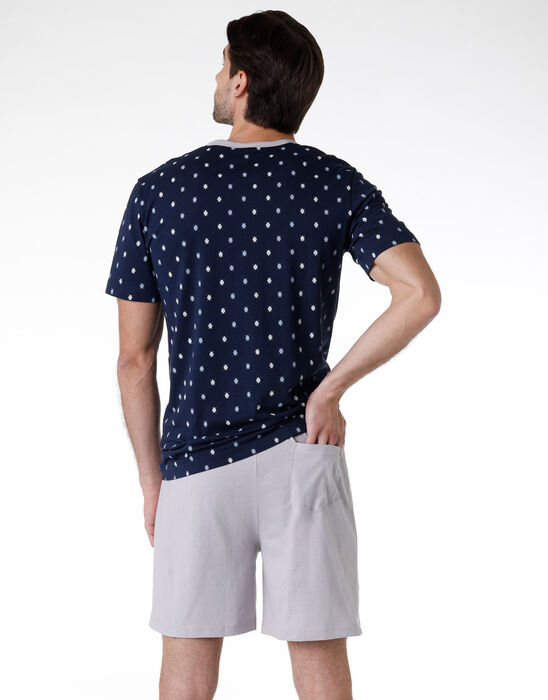 Pyjama court pour homme 100% coton, imprimé bleu marine, , DIM