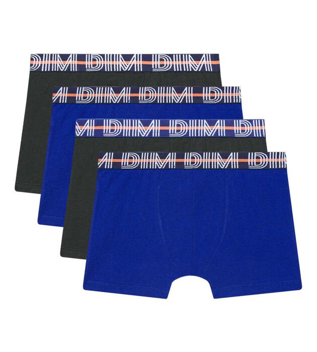 Lot de 4 boxers garçon coton stretch ceinture contrastée Bleu EcoDim, , DIM