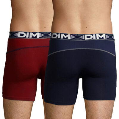 Lot de 2 boxers longs Rouge Craie et Bleu Denim 3D Flex Air pour homme, , DIM