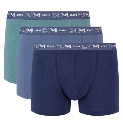 Lot de 3 boxers bleu denim bleu orage vert palme Coton Stretch, , DIM
