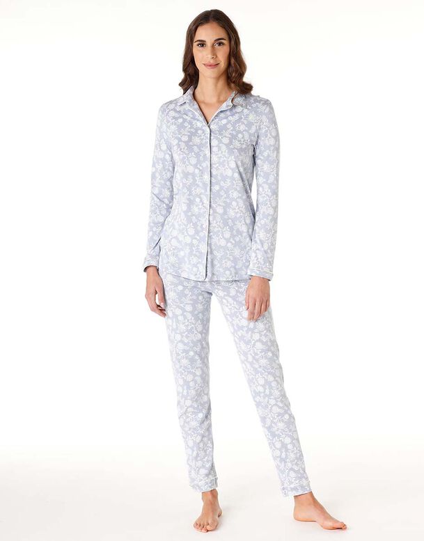 Pyjama long en coton modal pour femme, bleu poudré, , DIM