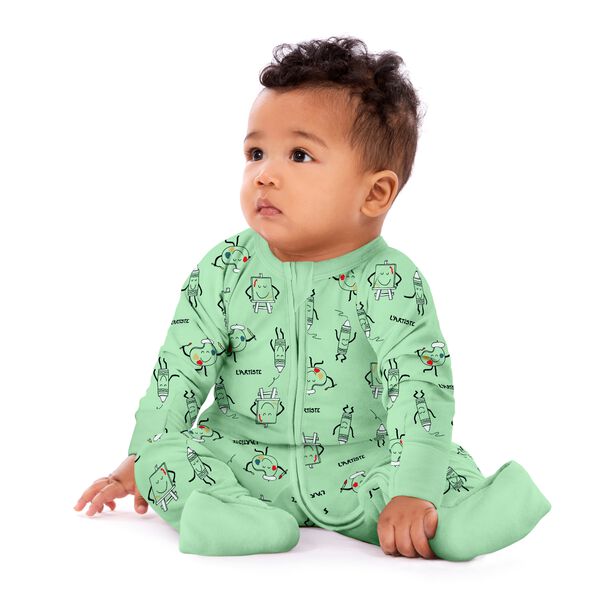 Pyjama bébé zippé en coton stretch motifs crayons Vert Dim ZIPPY®