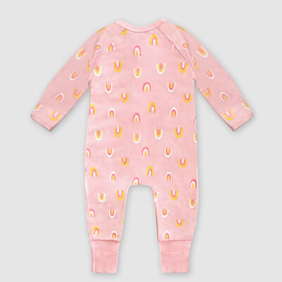 Pyjama bébé zippé en coton stretch rose imprimé rainbow Dim Baby, , DIM