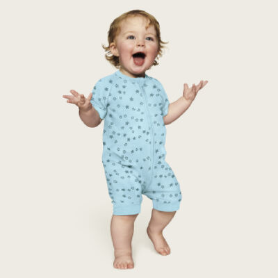Barboteuse bébé zippée coton stretch bleu clair pluie d'étoiles Dim ZIPPY ®, , DIM