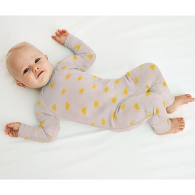 Pyjama bébé zippé en coton bio beige imprimé soleil Dim Baby, , DIM