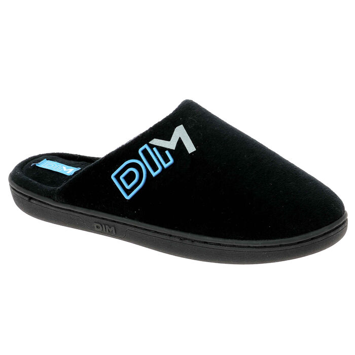 Pantoufles Enfant noires avec logo DIM bleu, , DIM