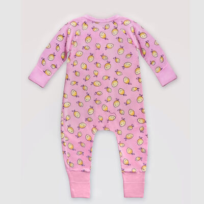 Pyjama bébé zippé en coton stretch rose imprimé citron Dim Baby, , DIM