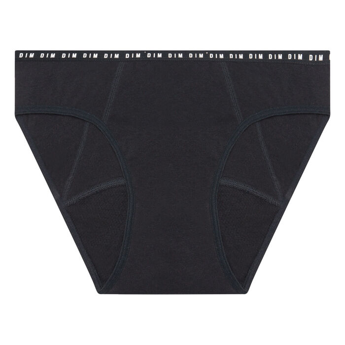 Culotte menstruelle lavable en coton bio noir Flux abondant Dim Protect, , DIM