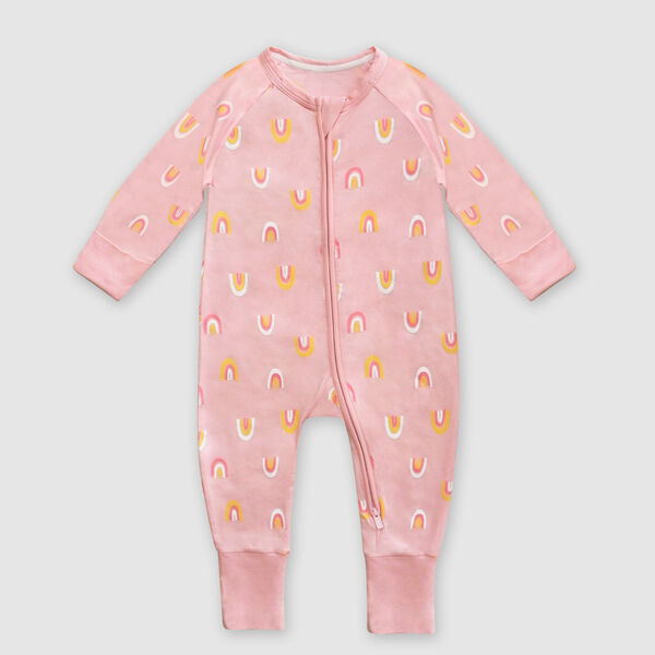 Pyjama bébé zippé en coton stretch rose imprimé rainbow Dim ZIPPY ®