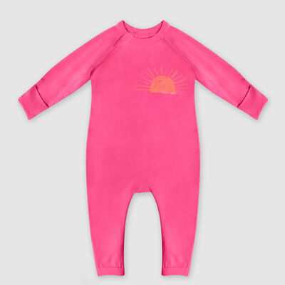 Pyjama bébé zippé en coton bio rose imprimé soleil cœur Dim Baby, , DIM