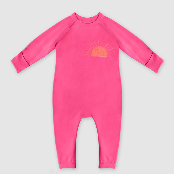 Pyjama bébé zippé en coton bio rose imprimé soleil cœur Dim Baby, , DIM