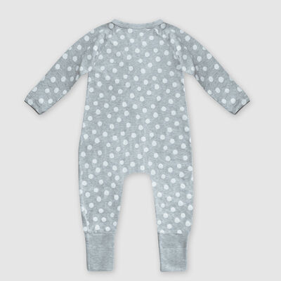 Pyjama bébé zippé en coton stretch gris imprimé pois blanc Dim Baby, , DIM