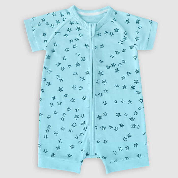 Barboteuse bébé zippée coton stretch bleu clair pluie d'étoiles Dim, , DIM