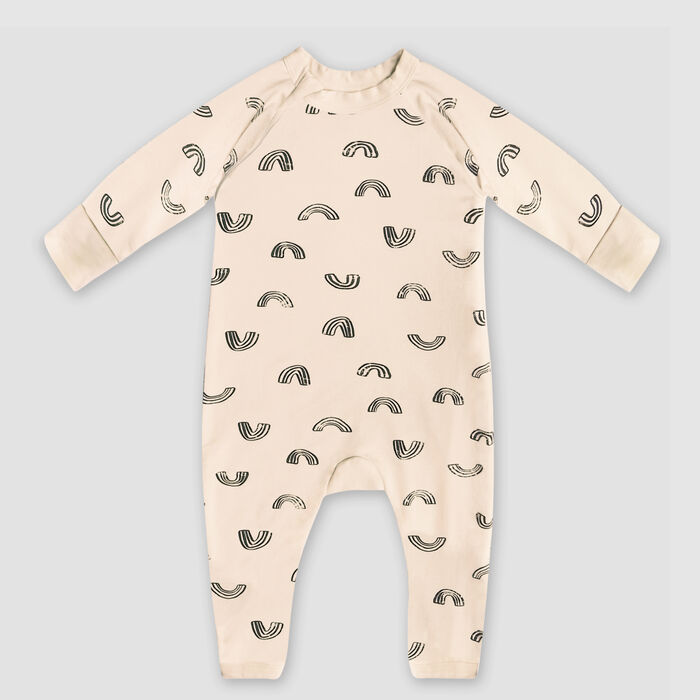 Pyjama bébé zippé en coton bio vanille imprimé rainbow Dim ZIPPY ®, , DIM